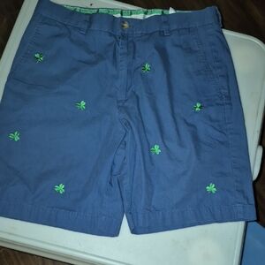 Vineyard Vines Blue and Green Flat Front Shorts with Palm Tree Embroidery